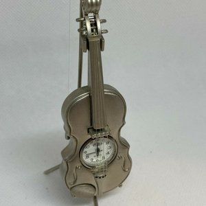 Collectable Sanis Novelty Violin Miniature Clock on Stand with Strings & Bow